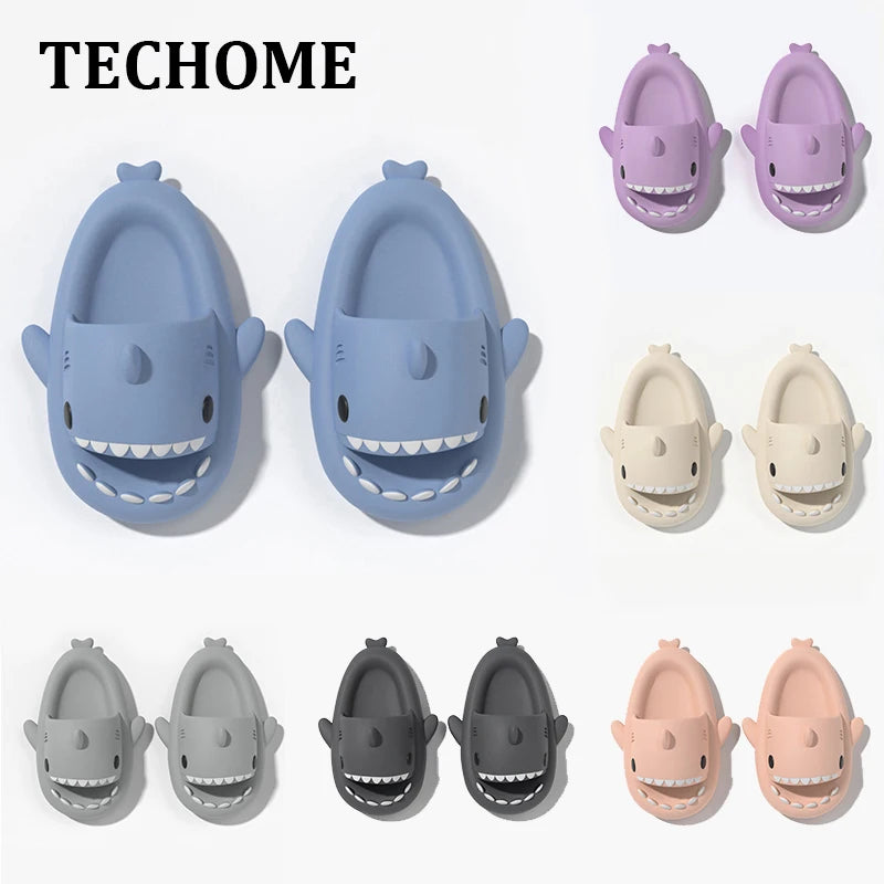 Hot Sale Women Shark Slippers Men Outdoor Non-Slip Durable EVA Sandals Couples Indoor Thick Slides Kids Waterproof Flip Flops